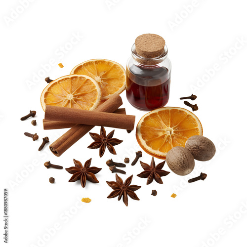 
Set of spices for mulled wine isolated on transparent background