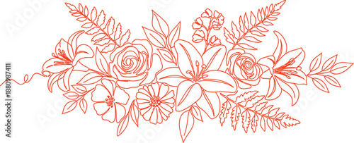 Black and white floral arrangement isolated on transparent background