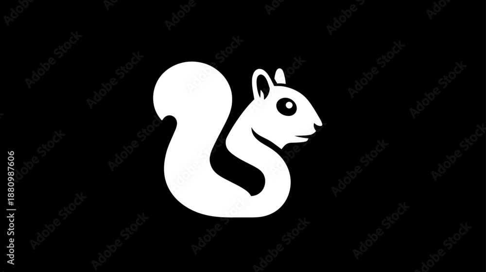 Obraz premium Clean White Squirrel Graphic Icon Illustration with Modern Minimalist Design. Cute Animal Logo Element on Black Background.