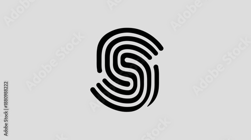 Stylized black fingerprint pattern resembling the letter S on a grey background, representing identity, security, and digital access.