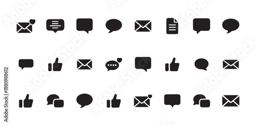 Communication icons set. email, speech bubbles, documents, and like hand symbols