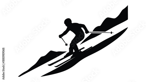 A skier in action descending a snowy mountain slope a bold silhouette