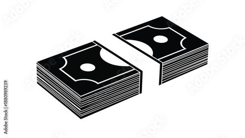 Two stacks of money separating a stark black and white silhouette