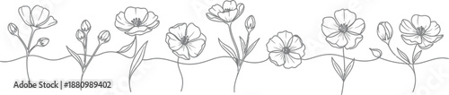 A line drawing of various flowers isolated on transparent background