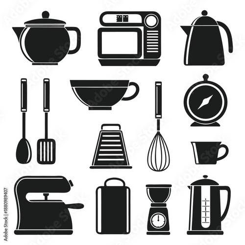 Collection of kitchen utensils and appliances icons