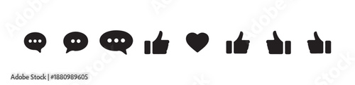 Mixed array of chat like comment heart and thumbs up icons for social media reaction buttons