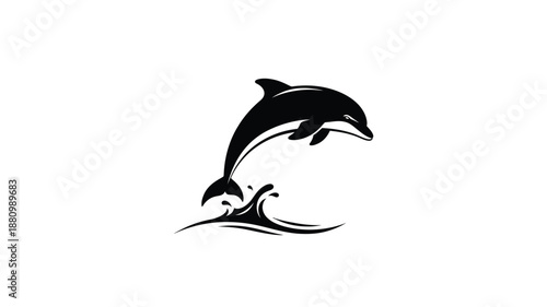 A leaping dolphin creates splashes in a striking black silhouette