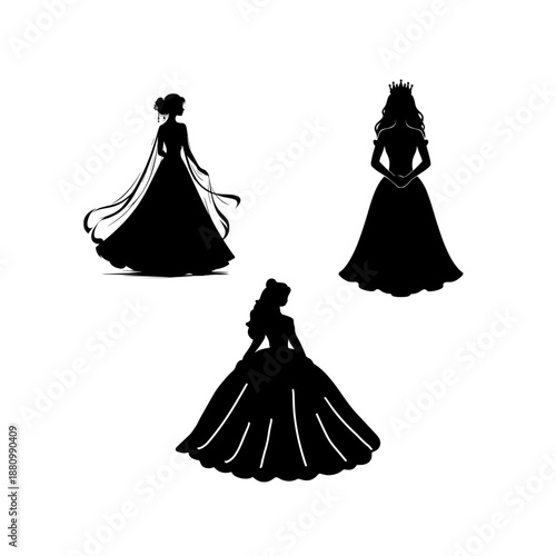 Beautiful princesses illustration set representing fantasy, elegance, royalty, dreams, and fairytale characters