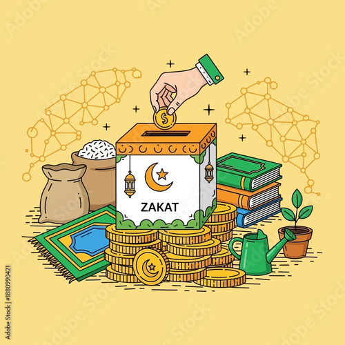 Hand Donating Coins to Zakat Box.