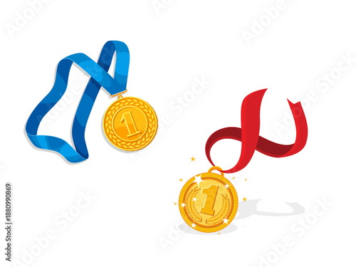 Golden Medals with Red and Blue Ribbons