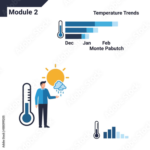 Winter concept infographic with snowmen, trees, snowflakes, and various seasonal elements.