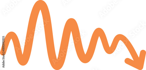 Wavy Arrow Line Illustrating Economic Fluctuation, Market Downturn, and Financial Data Trends