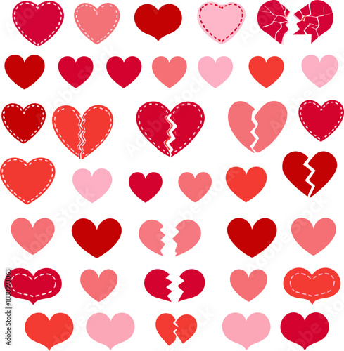 Seamless vector pattern with red hearts and pink shapes for a romantic Valentine Day holiday background or wedding decoration illustration of love and passion