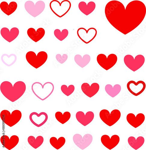 Seamless vector pattern illustration featuring a romantic red heart shape decoration and pink love symbols on a white background for a Valentine's Day holiday card design