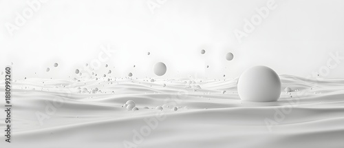 Abstract Landscape with White Spheres on Smooth White Surface