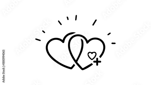 Interlocking hearts with gender symbols isolated on white background, Vector