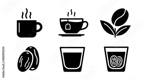 Iconic coffee and tea illustrations isolated on white background, Vector