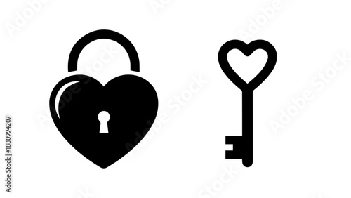 Heart lock and key isolated on white background, Vector