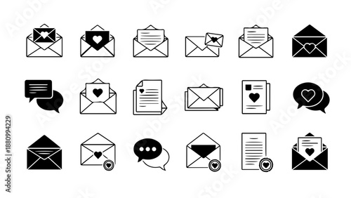 Collection of email and communication icons isolated on white background, Vector