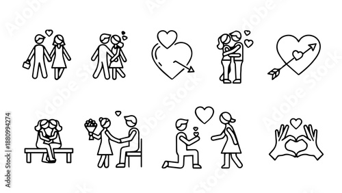 Illustrations of love and relationships isolated on white background, Vector