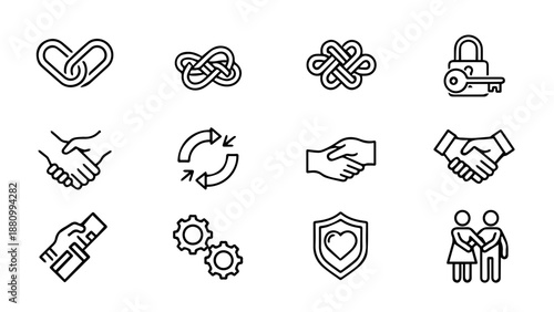 Collection of symbols representing teamwork and collaboration isolated on white background, Vector