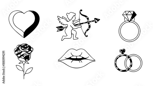 Illustrations of love and commitment isolated on white background, Vector