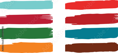 Collection of colorful abstract brush strokes on white background
