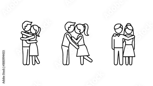 Illustrations of people embracing isolated on white background, Vector