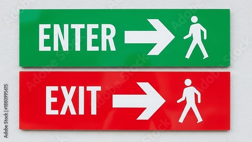Directional signage for entry and exit illustration