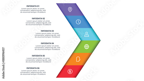 Abstract arrows of graph, diagram with 6 steps, options, parts or processes. Vector business template for presentation