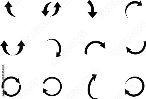 Collection of black arrows on white background for navigation and direction