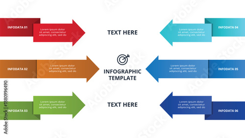 Abstract arrows of graph, diagram with 6 steps, options, parts or processes. Vector business template for presentation