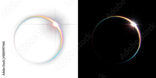 Tableau sur toile Thin Rainbow Light Eclipse or Circular Lens Flare On Transparent Background PNG
