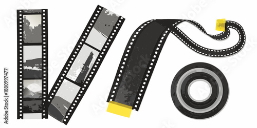film strips and roll on white background