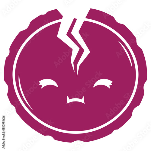 Illustrated angry face with cracked expression purple cartoon character with frown and closed eyes