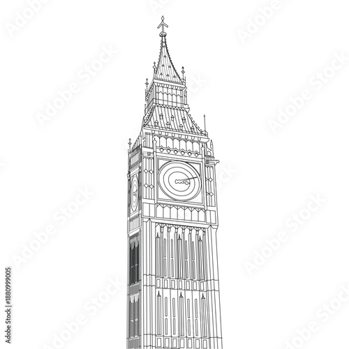 Building Line Art Clock Tower