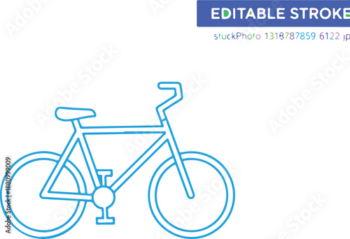 Editable stroke simple bicycle icon, minimal light blue outline vector for clean transport design
