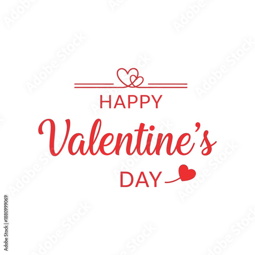 A festive Happy Valentine's Day message with hearts on a white background illustration.
