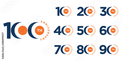 Collection of anniversary 10 to 100 logo design template. Celebration days creative special symbol vector icon