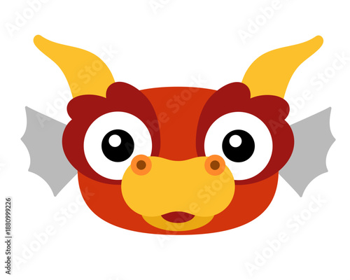 Cute Chinese dragon head as a New Year mascot. Flat vector illustration isolated on white background. Decorative element for festival posters, greeting cards or holiday themed designs