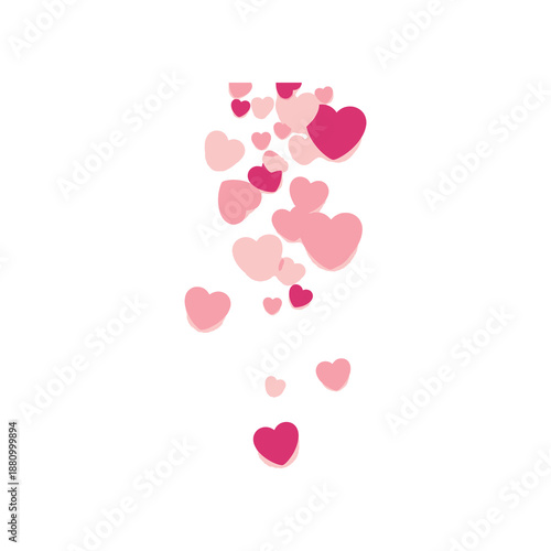 Pink hearts float gently downwards in a romantic scene with soft lighting and a sweet atmosphere.