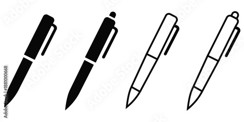 Pen Vector Icon Set – Signature Writing Symbol in Outline and Solid Style, Minimal Line
 and Glyph Design Isolated