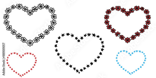 Vector illustration of a decorative heart set featuring diamond jewelry patterns and pearl borders for a black valentine card or elegant Christmas holiday design
