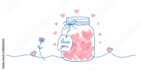 Colorful vector illustration of an isolated perfume bottle and sweet jars featuring a pink ribbon and heart for a birthday celebration, holiday gift, or Christmas party decoration