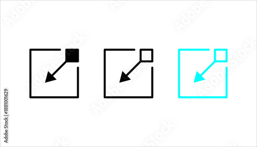 Minimal black icon set. with an arrow pointing outward from a square, symbolizing expand, resize, or external link function in digital interfaces.