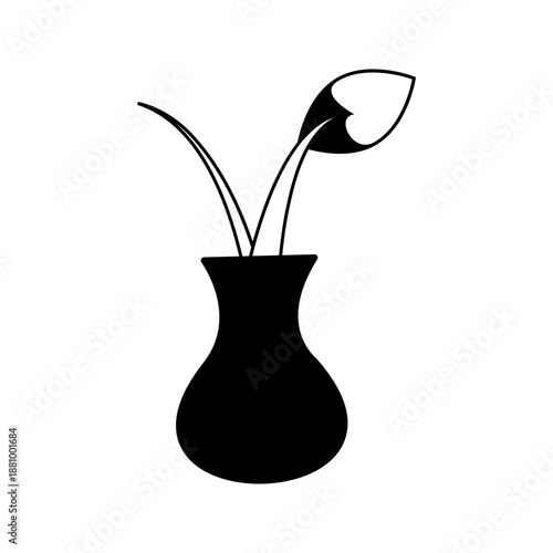Simple outline icon of a flower in a vase, representing home decor, nature, interior design, elegance, and minimal lifestyle concept.