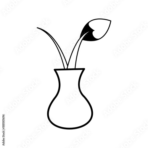Simple outline icon of a flower in a vase, representing home decor, nature, interior design, elegance, and minimal lifestyle concept.