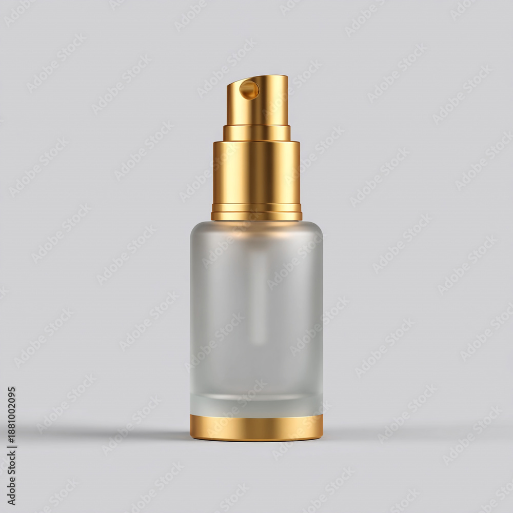 Naklejka premium Frosted glass cosmetic bottle with golden pump for luxury skincare branding