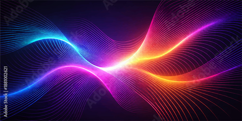 A dynamic composition of fractal realms captures a sense of energy and diversity through a dark blue space backdrop where light patterns and science-inspired lines flow in a motion of pure abstraction