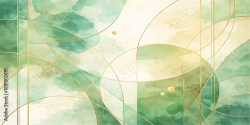 Artistic abstract nature wallpaper featuring a green leaf pattern with floral design elements and light textures for a summer backdrop